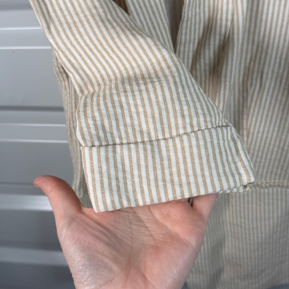 Maurices Womens Medium Tan White Striped 3/4 Sleeve Single Button Casual Blazer - Picture 3 of 7